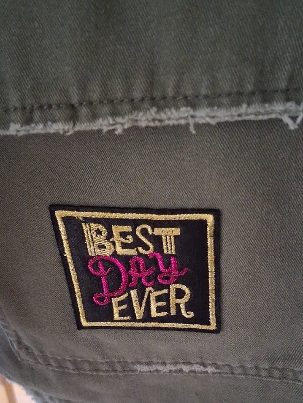 Maurices Olive Green Utility Jacket with Floral Embroidery And ACDC Design - Picture 4 of 16